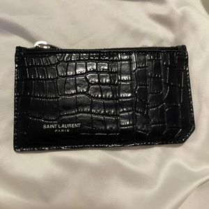 ❤️SOLD❤️SAINT LAURENT Fragments Zipped Card Case in Crocodile-Embossed Leather